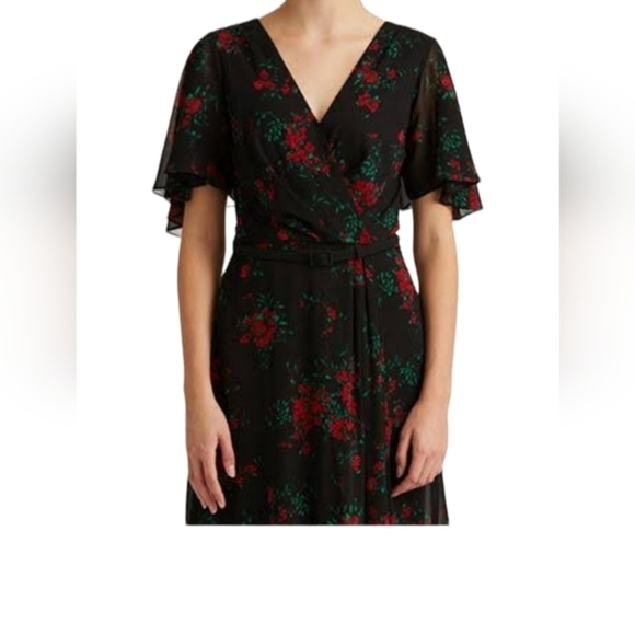 Nwt Lauren Ralph Lauren Floral Flutter-Sleeves Dress Size 2 - Picture 1 of 16